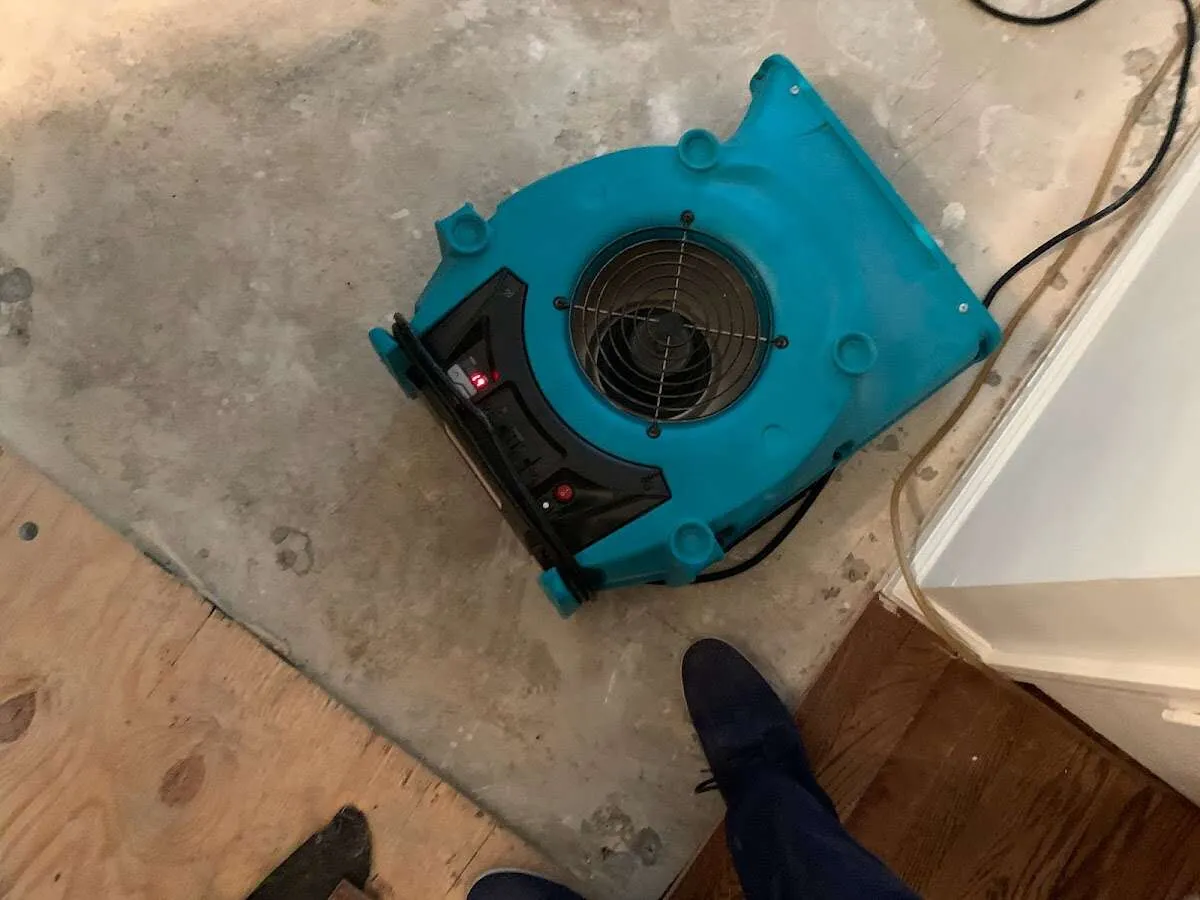 Air mover drying subfloor during Leak Detection & Repair in Ephraim